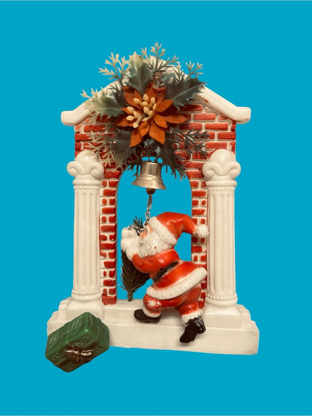 Vintage Hong Kong Santa Claus Plastic Blow Mold Wall Plaque Bell